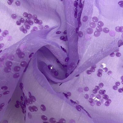 Easy To DIY Sequins Embroidery 100% P Purple Chiffon Sequin Fabric For Dress