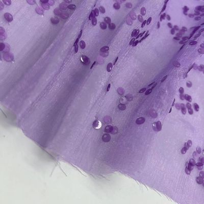 Easy To DIY Sequins Embroidery 100% P Purple Chiffon Sequin Fabric For Dress