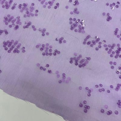 Easy To DIY Sequins Embroidery 100% P Purple Chiffon Sequin Fabric For Dress