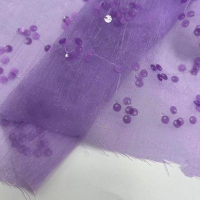 Easy To DIY Sequins Embroidery 100% P Purple Chiffon Sequin Fabric For Dress