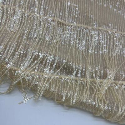 Glittering Embroidered Fabric 100% Polyester Gold Sequin For Women Evening Dresses