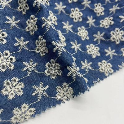 Blue Embroidery Textile 100% Cotton Fabric 179 Gsm  138CM For Sofa Cloth