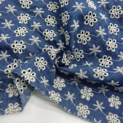 Blue Embroidery Textile 100% Cotton Fabric 179 Gsm  138CM For Sofa Cloth