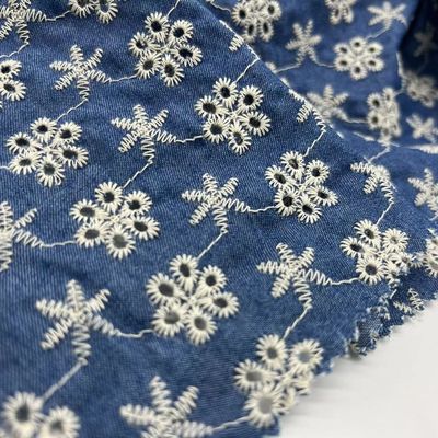 Blue Embroidery Textile 100% Cotton Fabric 179 Gsm  138CM For Sofa Cloth