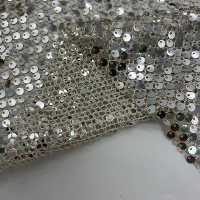 Glittering Mesh Embroidered Fabric 70% Polyester Rice Color For Decorate Evening Dress