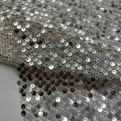 Glittering Mesh Embroidered Fabric 70% Polyester Rice Color For Decorate Evening Dress