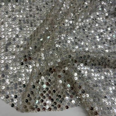 Glittering Mesh Embroidered Fabric 70% Polyester Rice Color For Decorate Evening Dress