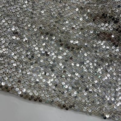 Glittering Mesh Embroidered Fabric 70% Polyester Rice Color For Decorate Evening Dress