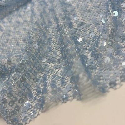 Beautiful Sequin Embroidery Fabric Blue Color 70% P 30% M Good For Evening Dresses