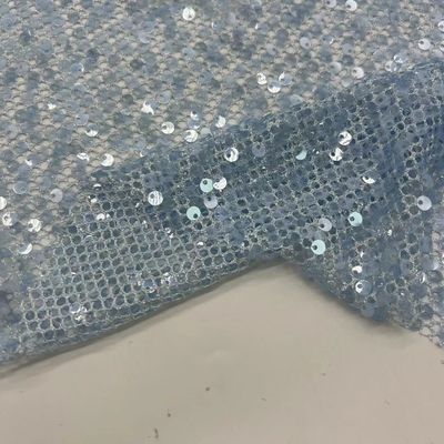 Beautiful Sequin Embroidery Fabric Blue Color 70% P 30% M Good For Evening Dresses