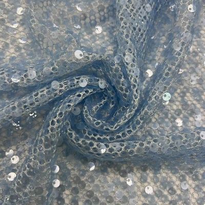 Beautiful Sequin Embroidery Fabric Blue Color 70% P 30% M Good For Evening Dresses