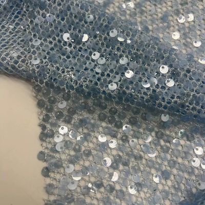 Beautiful Sequin Embroidery Fabric Blue Color 70% P 30% M Good For Evening Dresses
