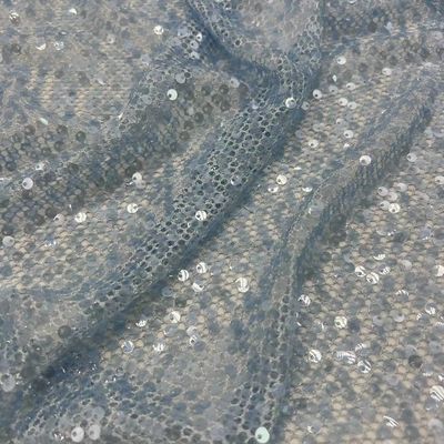 Beautiful Sequin Embroidery Fabric Blue Color 70% P 30% M Good For Evening Dresses