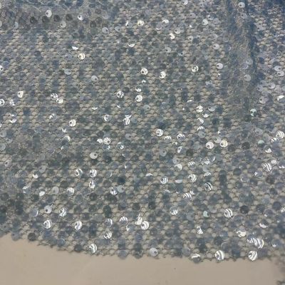 Beautiful Sequin Embroidery Fabric Blue Color 70% P 30% M Good For Evening Dresses