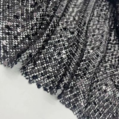 Classic Black Sequin Mesh Embroidery Fabric 190GSM Breathable For Party Dresses