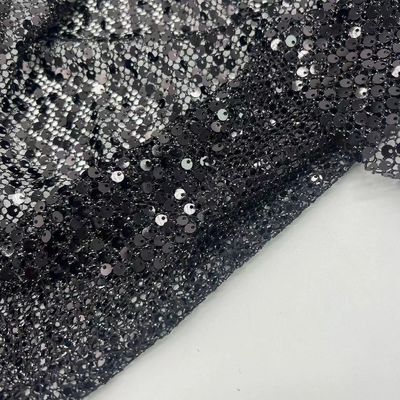 Classic Black Sequin Mesh Embroidery Fabric 190GSM Breathable For Party Dresses
