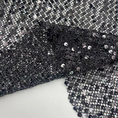 Classic Black Sequin Mesh Embroidery Fabric 190GSM Breathable For Party Dresses
