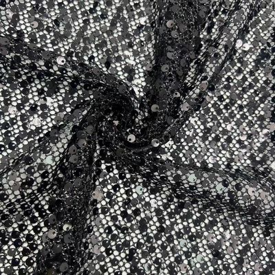 Classic Black Sequin Mesh Embroidery Fabric 190GSM Breathable For Party Dresses
