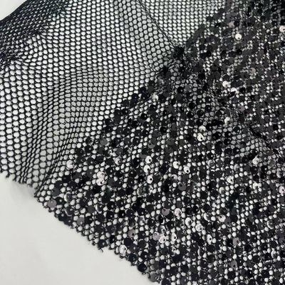 Classic Black Sequin Mesh Embroidery Fabric 190GSM Breathable For Party Dresses