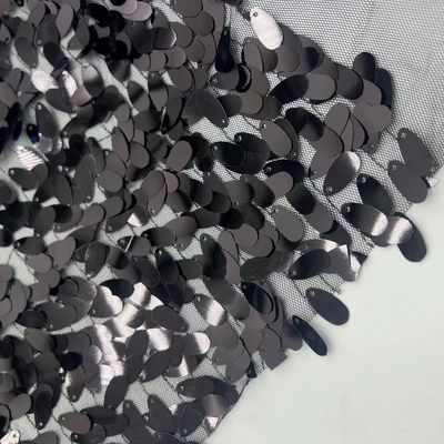 Classic Black Color 100% Polyester Sequins Embroidery Fabric For Decorate Clothes