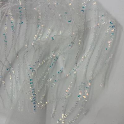 Exquisite Sequins Embroidery Fabric 100% Polyester Blue Color For Sequin Skirts