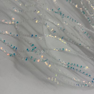 Exquisite Sequins Embroidery Fabric 100% Polyester Blue Color For Sequin Skirts