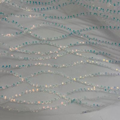 Exquisite Sequins Embroidery Fabric 100% Polyester Blue Color For Sequin Skirts