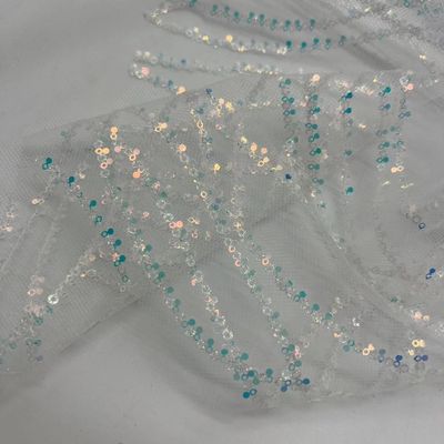 Exquisite Sequins Embroidery Fabric 100% Polyester Blue Color For Sequin Skirts