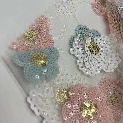 Sequins Embroidery Fabric With Flowers Patterns 100% Polyester For Sequin Skirts