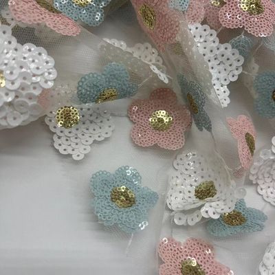 Sequins Embroidery Fabric With Flowers Patterns 100% Polyester For Sequin Skirts
