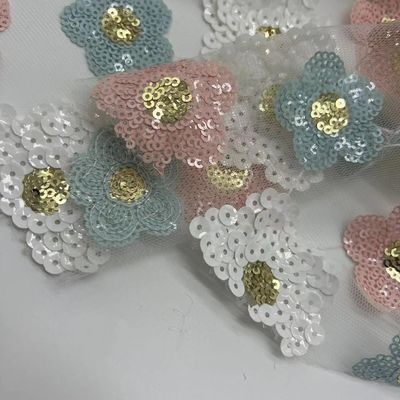 Sequins Embroidery Fabric With Flowers Patterns 100% Polyester For Sequin Skirts