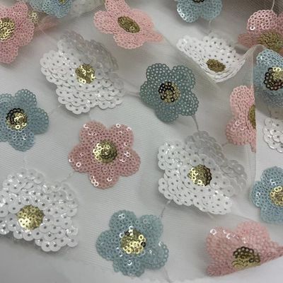 Sequins Embroidery Fabric With Flowers Patterns 100% Polyester For Sequin Skirts