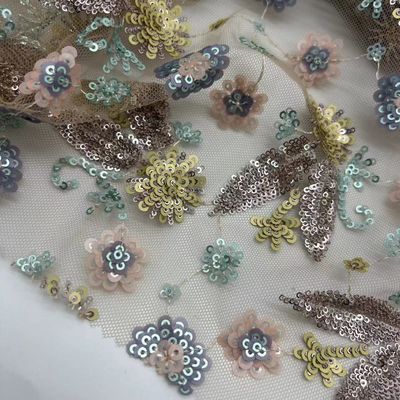 Colorful Sequins Embroidery Cloth 100% Polyester Good For Sequin Dresses