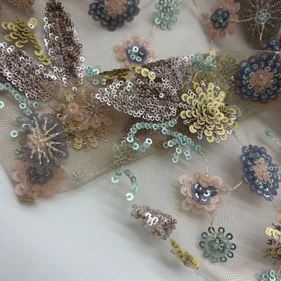 Colorful Sequins Embroidery Cloth 100% Polyester Good For Sequin Dresses
