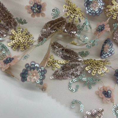 Colorful Sequins Embroidery Cloth 100% Polyester Good For Sequin Dresses