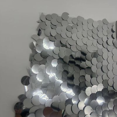 100% Polyester Big Silver Sequins Embroidery Fabric Various Thickness