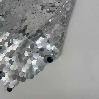 100% Polyester Big Silver Sequins Embroidery Fabric Various Thickness