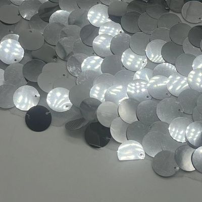 100% Polyester Big Silver Sequins Embroidery Fabric Various Thickness
