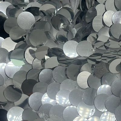 100% Polyester Big Silver Sequins Embroidery Fabric Various Thickness
