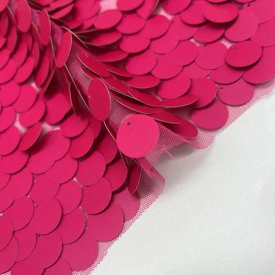 100% Polyester Big Pink Sequins Embroidery Fabric For Women Party Skirts