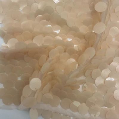 100% Polyester Big Beige Sequins Embroidery Fabric Various Sizes
