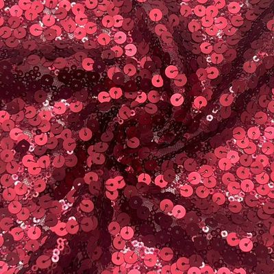 Burgundy Mesh Sequins Embroidery Fabric 100% Polyester Usually For Women Party Dresses
