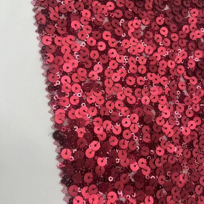 Burgundy Mesh Sequins Embroidery Fabric 100% Polyester Usually For Women Party Dresses