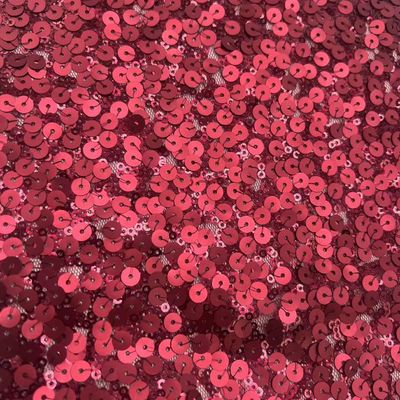 Burgundy Mesh Sequins Embroidery Fabric 100% Polyester Usually For Women Party Dresses