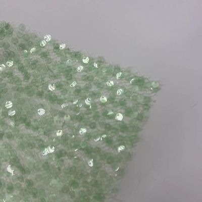 Special Mesh Sequins Embroidery Fabric 100% Polyester Transparent Green Unique For Women Party Dresses
