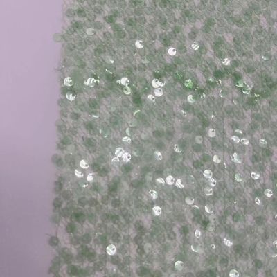 Special Mesh Sequins Embroidery Fabric 100% Polyester Transparent Green Unique For Women Party Dresses