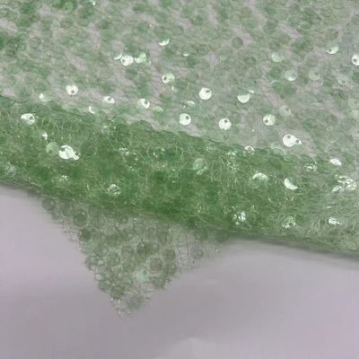 Special Mesh Sequins Embroidery Fabric 100% Polyester Transparent Green Unique For Women Party Dresses