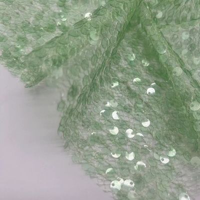 Special Mesh Sequins Embroidery Fabric 100% Polyester Transparent Green Unique For Women Party Dresses
