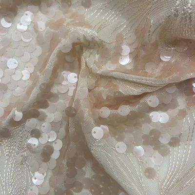Mesh Sequins Embroidery Fabric 95%P 5%SP 230GSM Fabric Embroidered For Party  Dresses