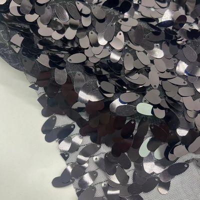 Classic Black Color 100% Polyester Sequins Embroidery Fabric For Decorate Clothes